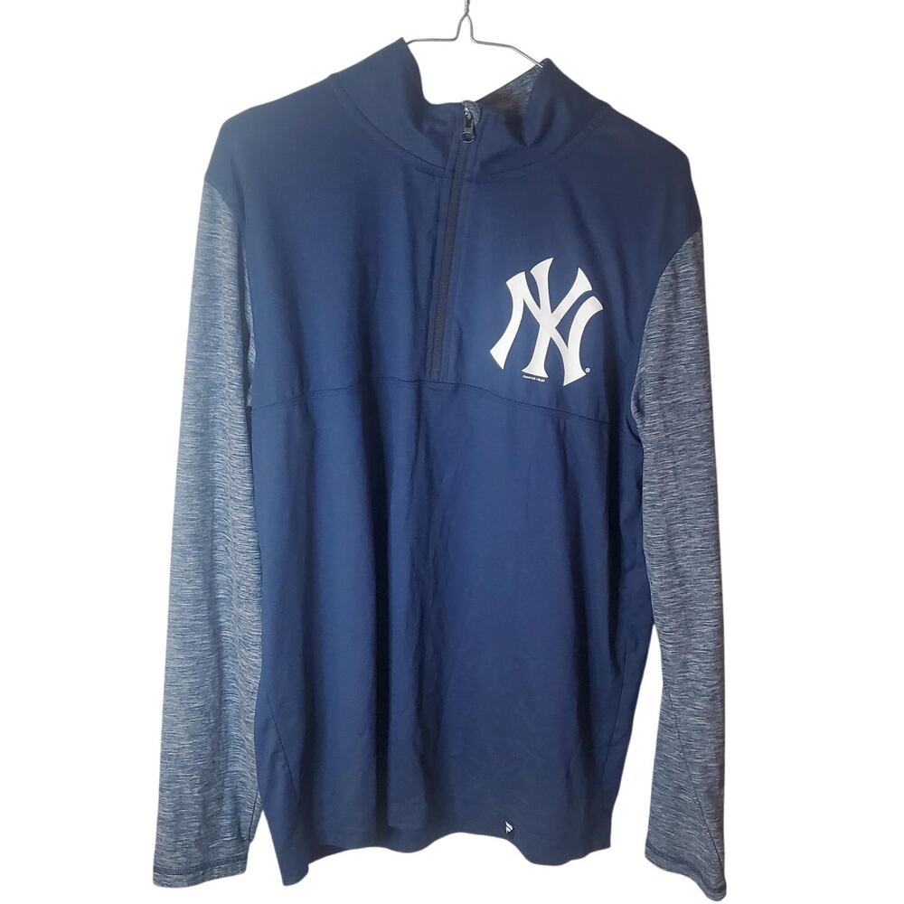 Fanatics MLB New York Yankees Fundamentals Quarter Zip Mock Pullover Blue Gray